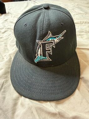 Florida Marlins Hat Cap Fitted Mens 7 3/8 Black MLB Baseball New Era 59FIFTY